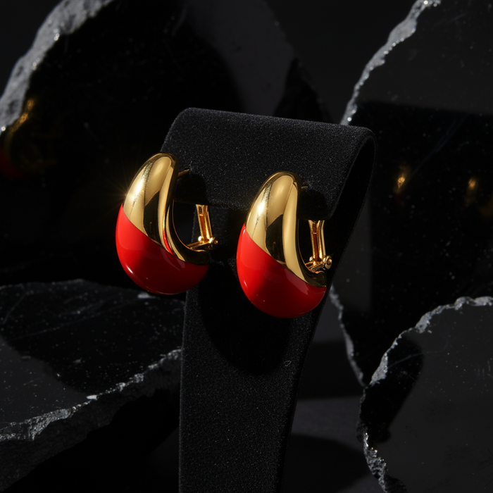 Bold Red Enamel Teardrop Stud Earrings in 14K Yellow Gold