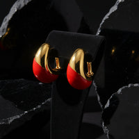 Bold Red Enamel Teardrop Stud Earrings in 14K Yellow Gold