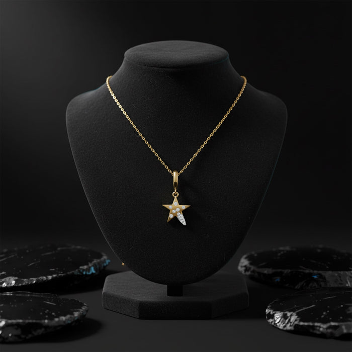 Linear Star Diamond Pendant Necklace in 14K Yellow Gold
