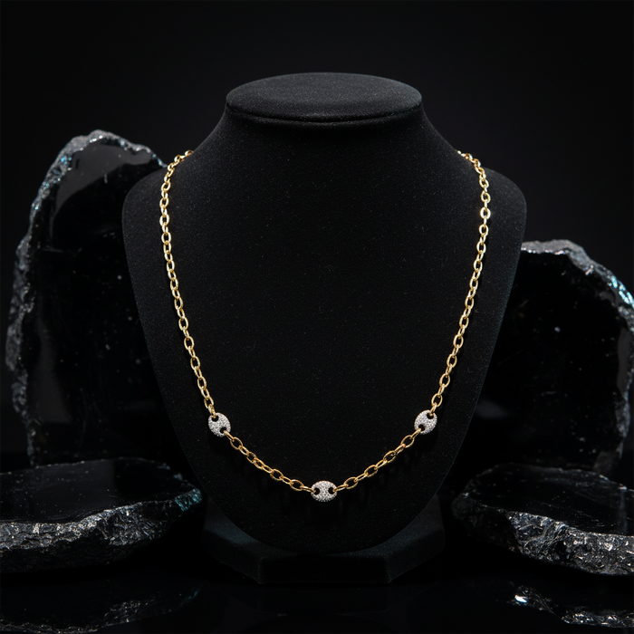 Three Grip 14K (or 18k upon request) Yellow Gold Diamond Link Necklace