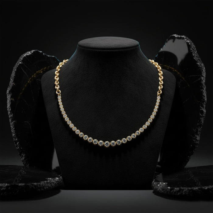 Round Brilliant Diamond 14K (18K Custom) Yellow Gold Tennis Necklace