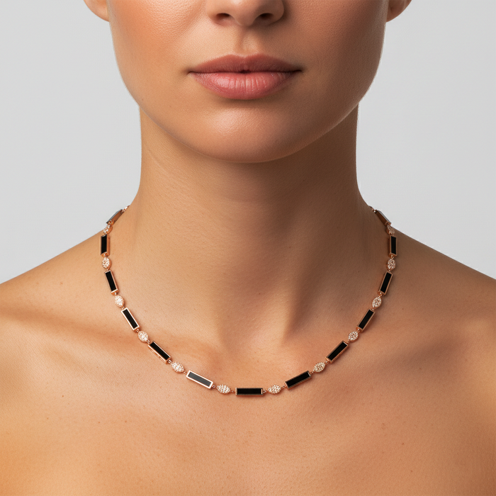 Diamond Malachite Station Necklace in 14K Yellow Gold