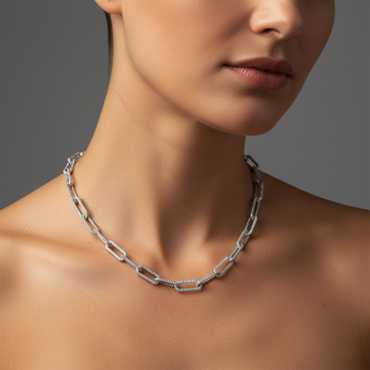 Long Chain Diamond 14K (or 18k upon request) Yellow Gold Link Necklace