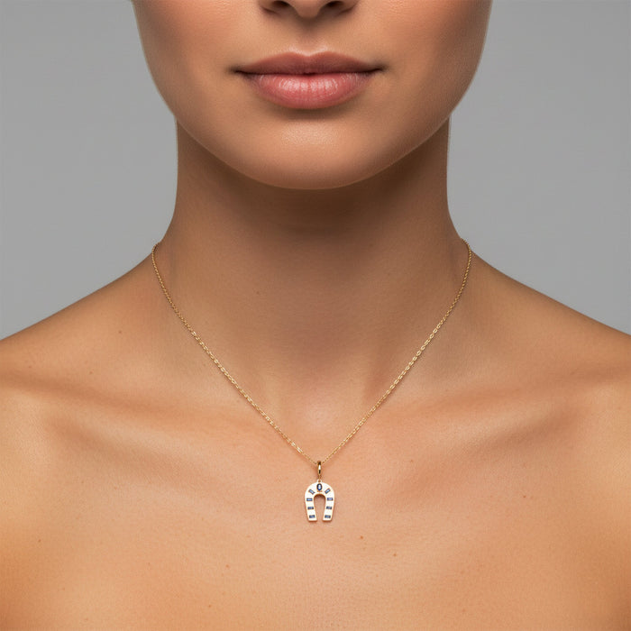 Blue Sapphire Emerald Pendant Necklace in 14K Yellow Gold