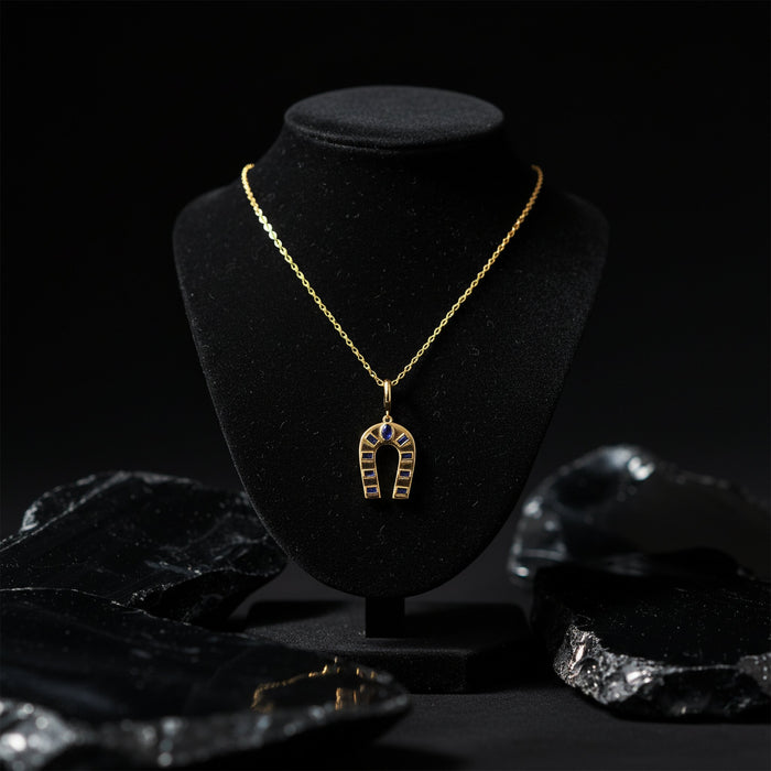 Blue Sapphire Emerald Pendant Necklace in 14K Yellow Gold