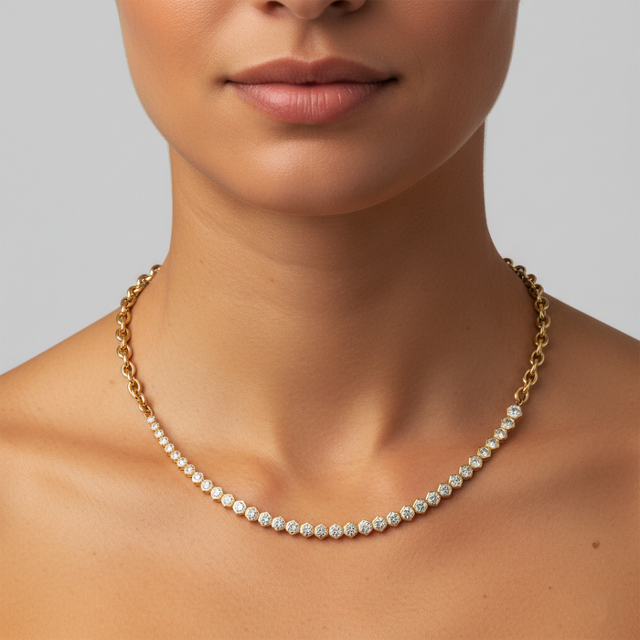 Diamond Haloed Link Necklace in 14K Yellow Gold
