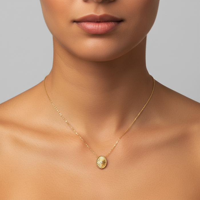 Sunburst Diamond Pendant Necklace in 14K Yellow Gold