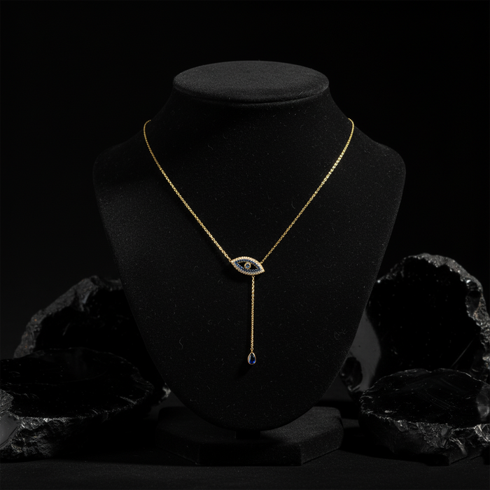 Diamond Eye Shape Lariat Necklace in 14K Yellow Gold