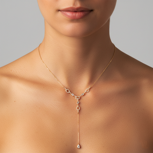 Diamond Link Lariat Necklace in 14K Yellow Gold