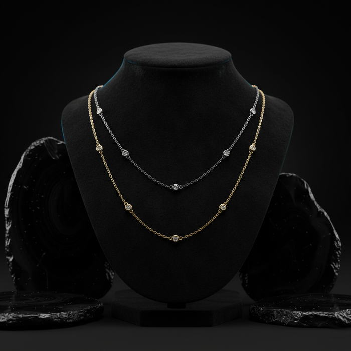 Diamond Station Round Cut Bezel Necklace in 14K Gold