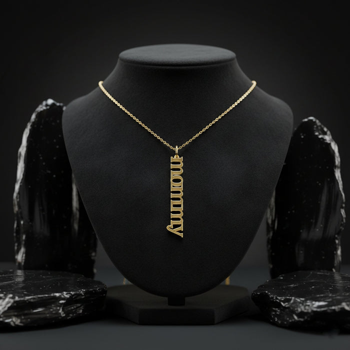 Vertical Mommy Pendant Necklace in 14K Yellow Gold