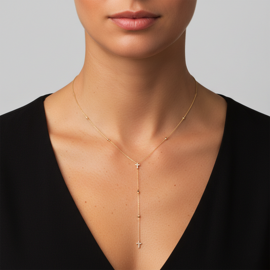 Diamond Cross Elegance Necklace in 14K Yellow Gold