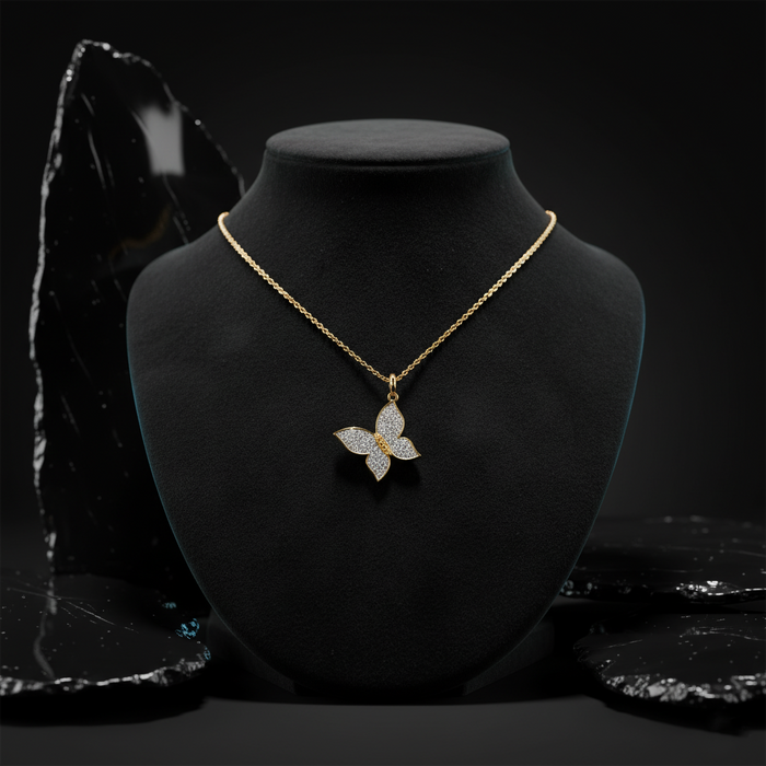 Diamond Butterfly Pendant Necklace in 14K Yellow Gold