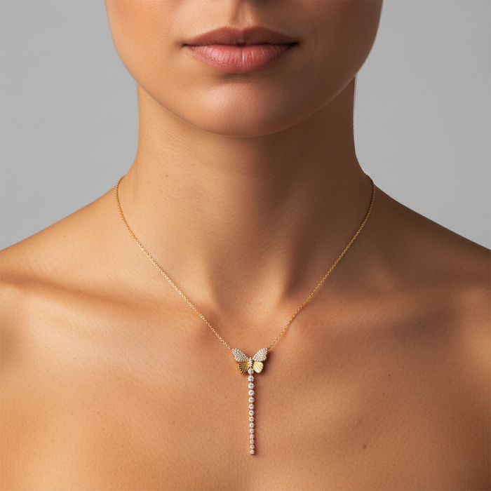 Diamond Butterfly Lariat Necklace in 14K Yellow Gold