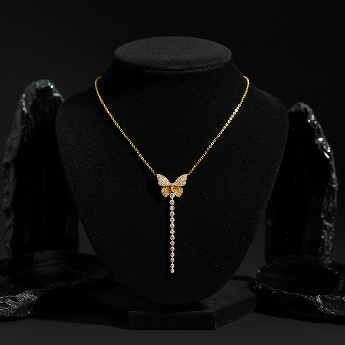 Diamond Butterfly Lariat Necklace in 14K Yellow Gold