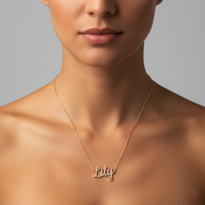 Diamond Letter Lily Pendant Necklace in 14K Yellow Gold