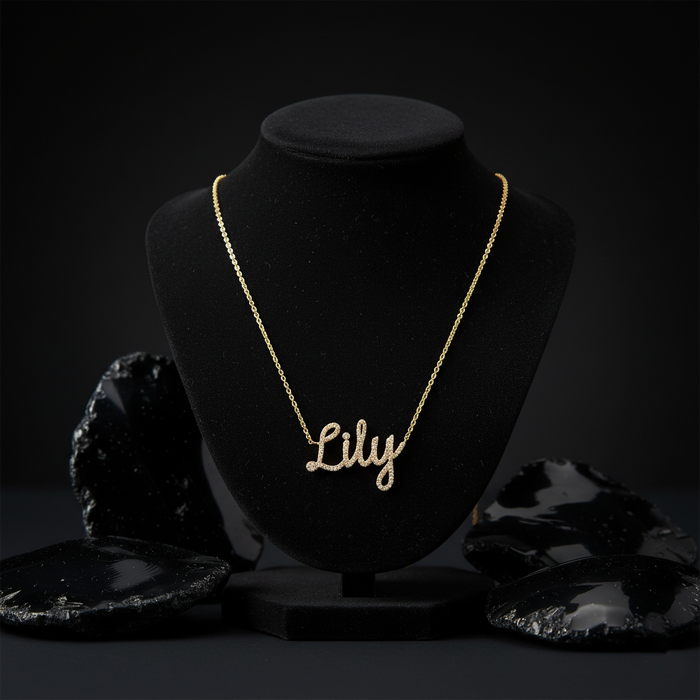 Diamond Letter Lily Pendant Necklace in 14K Yellow Gold