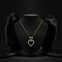 Double Open Heart Diamond Pendant Necklace in 14K Yellow Gold