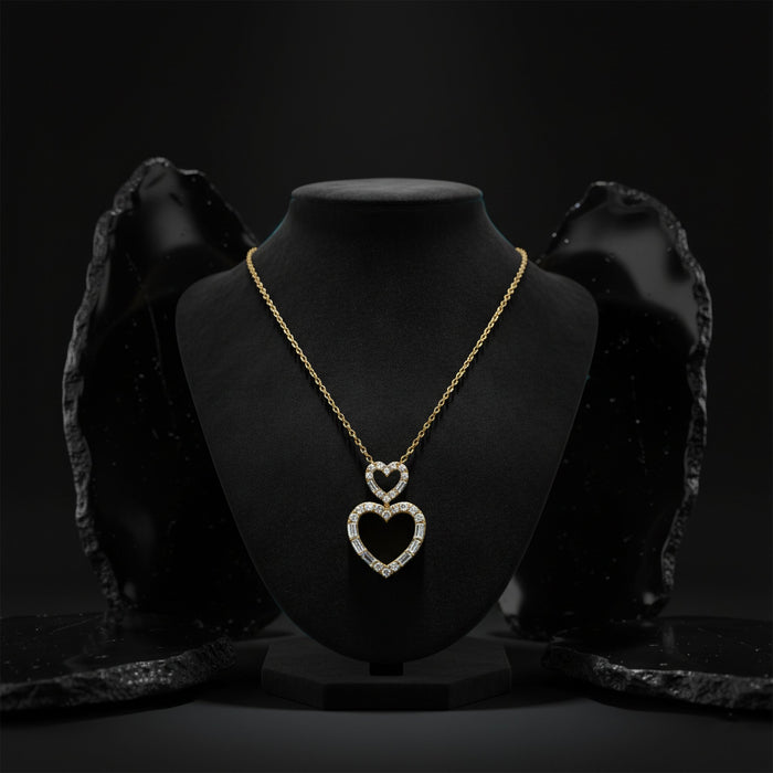 Double Open Heart Diamond Pendant Necklace in 14K Yellow Gold