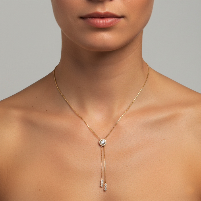 Diamond Arc Lariat Necklace in 14K Yellow Gold