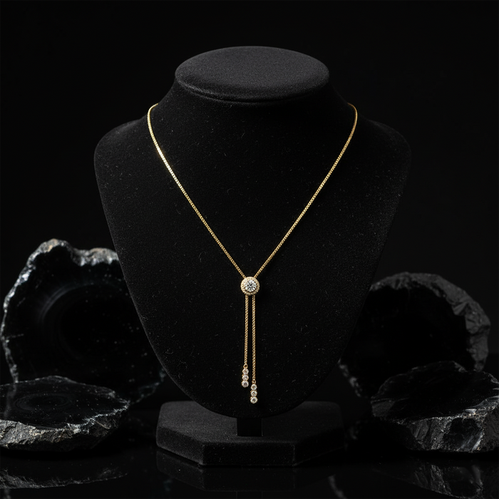 Diamond Arc Lariat Necklace in 14K Yellow Gold