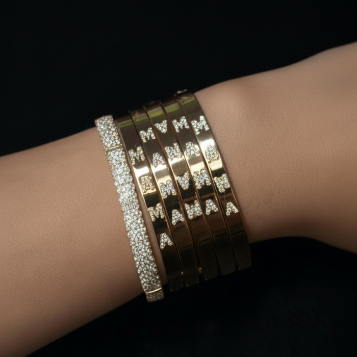 Mama Bangle Pave Letter Diamond Bracelet in 14K Yellow Gold