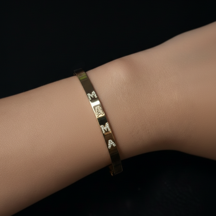 Mama Bangle Pave Letter Diamond Bracelet in 14K Yellow Gold