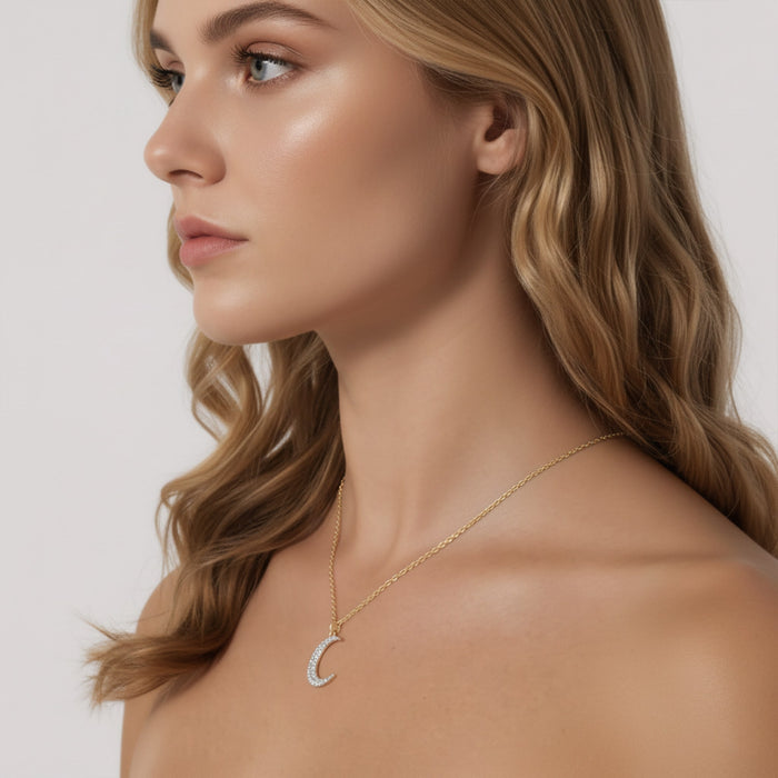 Brilliance Half Moon Pendant Necklace in 14K Yellow Gold