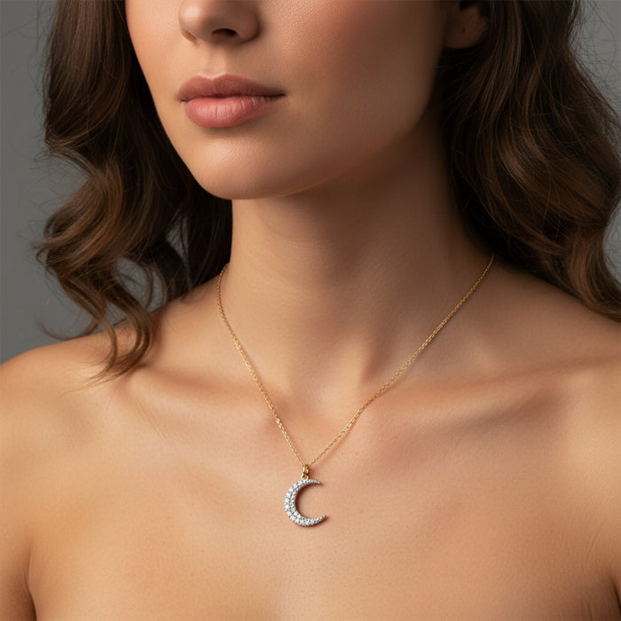 Brilliance Half Moon Pendant Necklace in 14K Yellow Gold