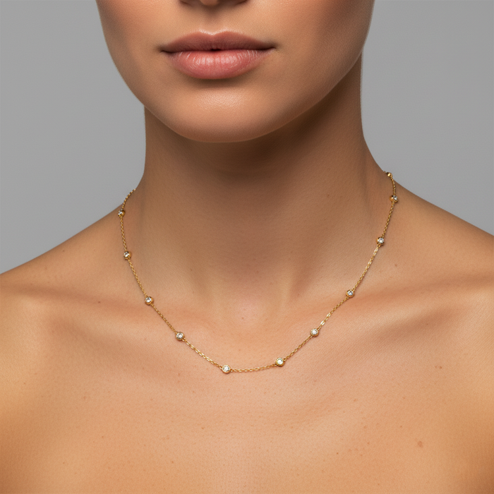 Retro Diamond Station Necklace in 14K Yellow Gold