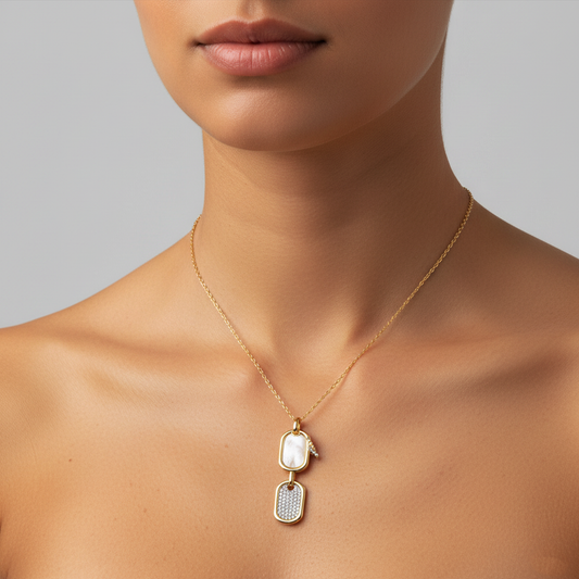 Pearl Charm Pendant Diamond Necklace in 14K Yellow Gold