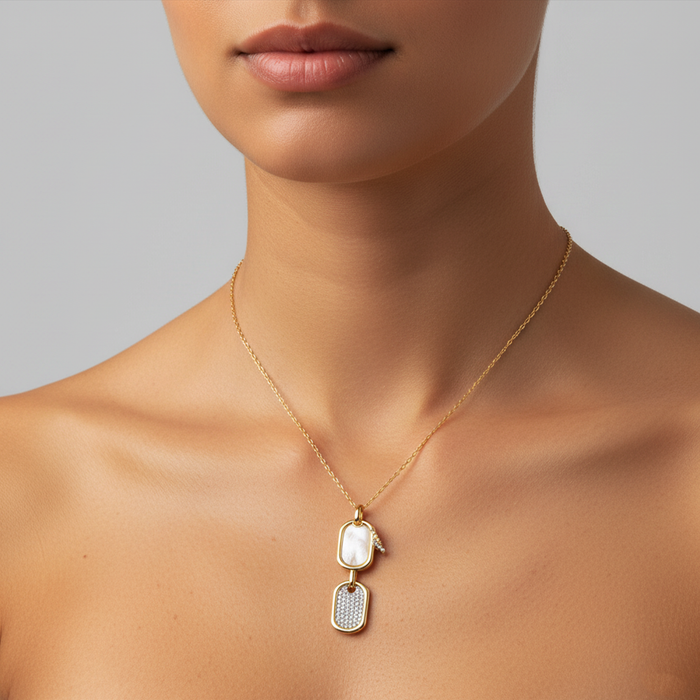 Pearl Charm Pendant Diamond Necklace in 14K Yellow Gold