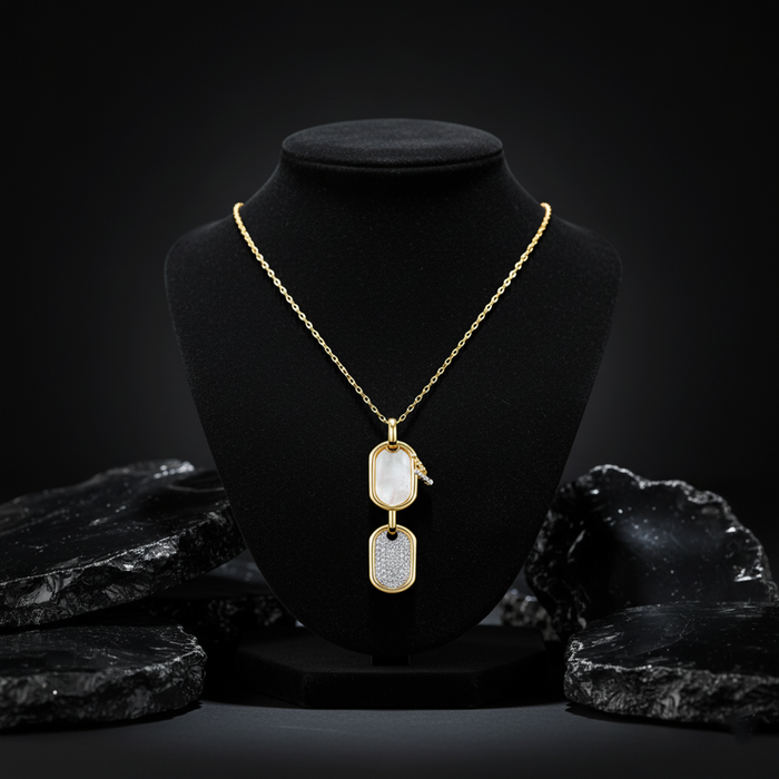 Pearl Charm Pendant Diamond Necklace in 14K Yellow Gold