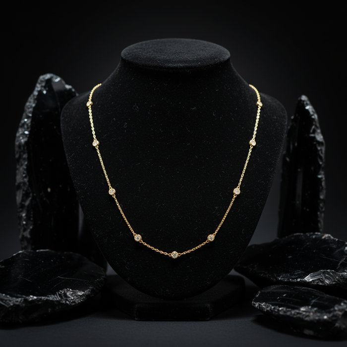 Retro Diamond Station Necklace in 14K Yellow Gold