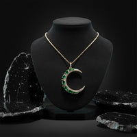 Sapphire Half Moon Diamond Pendant Necklace in 14K Yellow Gold