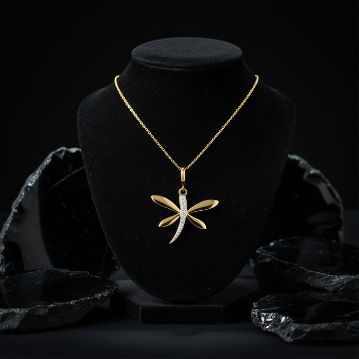 Diamond Full Cut Butterfly Pendant Necklace in 14K Yellow Gold