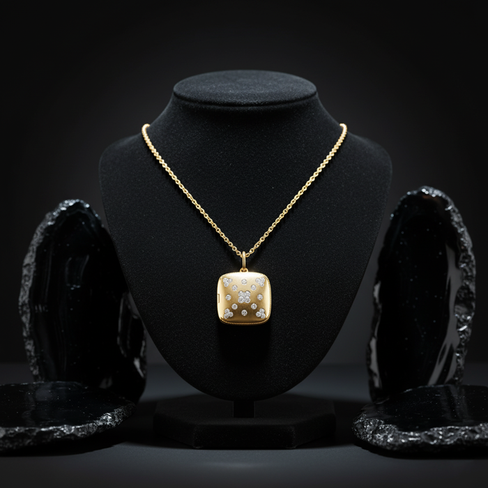 Gold Cushion Round Shaped Pendant Necklace in 14K Yellow Gold