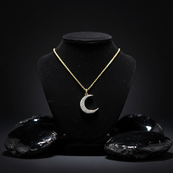 Brilliance Half Moon Pendant Necklace in 14K Yellow Gold