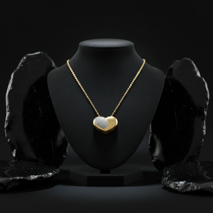 Flash Heart Pendant Diamond Necklace in 14K Yellow Gold