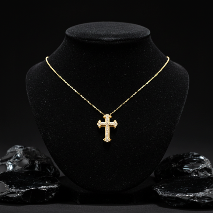Diamond Charm Christian Pendant Necklace in 14K Yellow Gold
