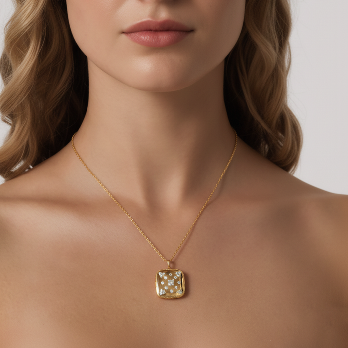 Gold Cushion Round Shaped Pendant Necklace in 14K Yellow Gold