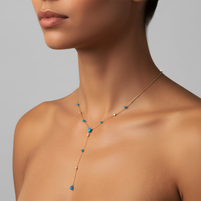 Pear Cut Emerald Drops Lariat Necklace in 14K Yellow Gold