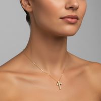 Diamond Charm Christian Pendant Necklace in 14K Yellow Gold