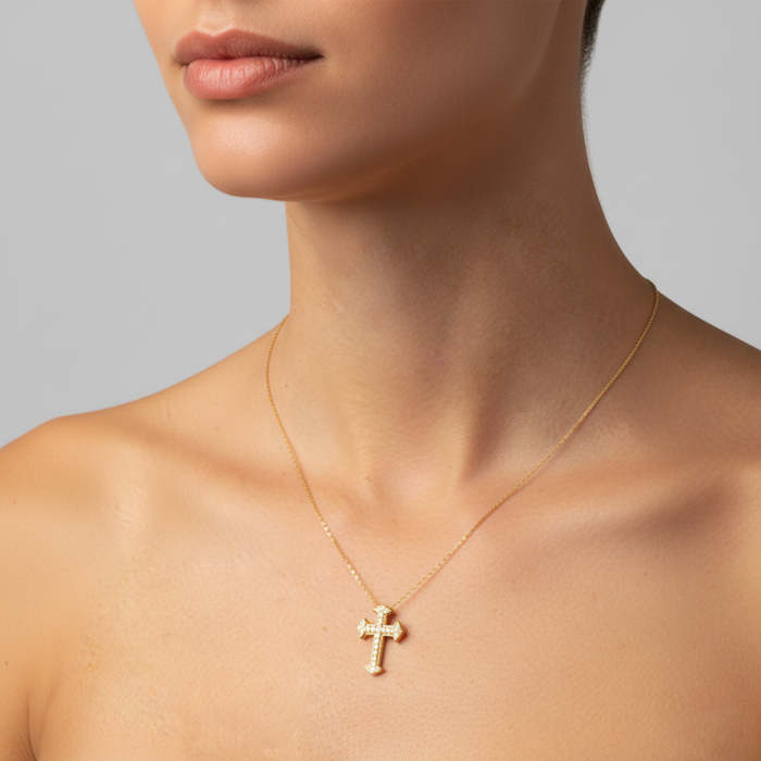 Diamond Charm Christian Pendant Necklace in 14K Yellow Gold