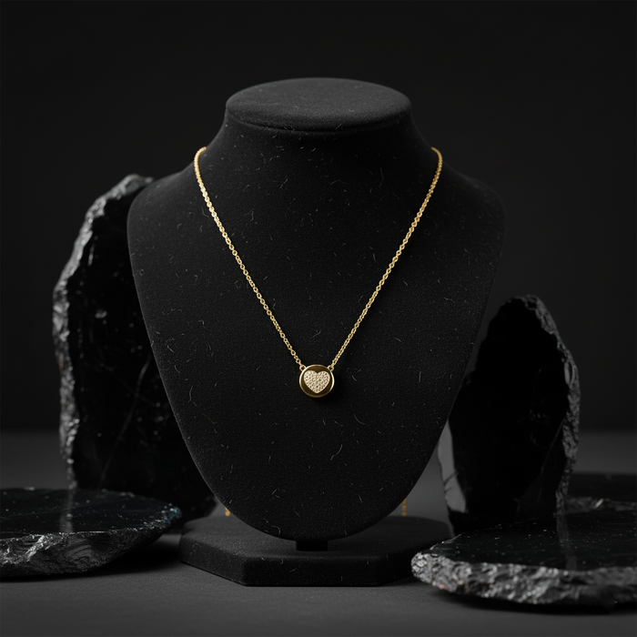 Diamond Glamour Disc Heart Necklace in 14K Yellow Gold