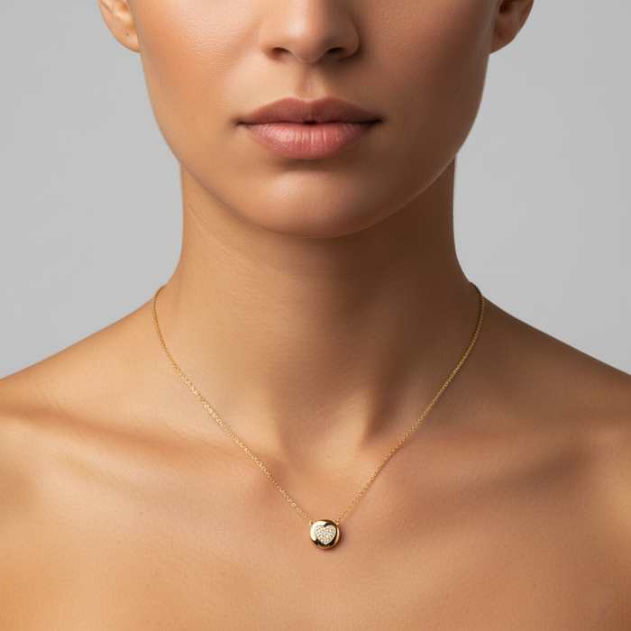 Diamond Glamour Disc Heart Necklace in 14K Yellow Gold