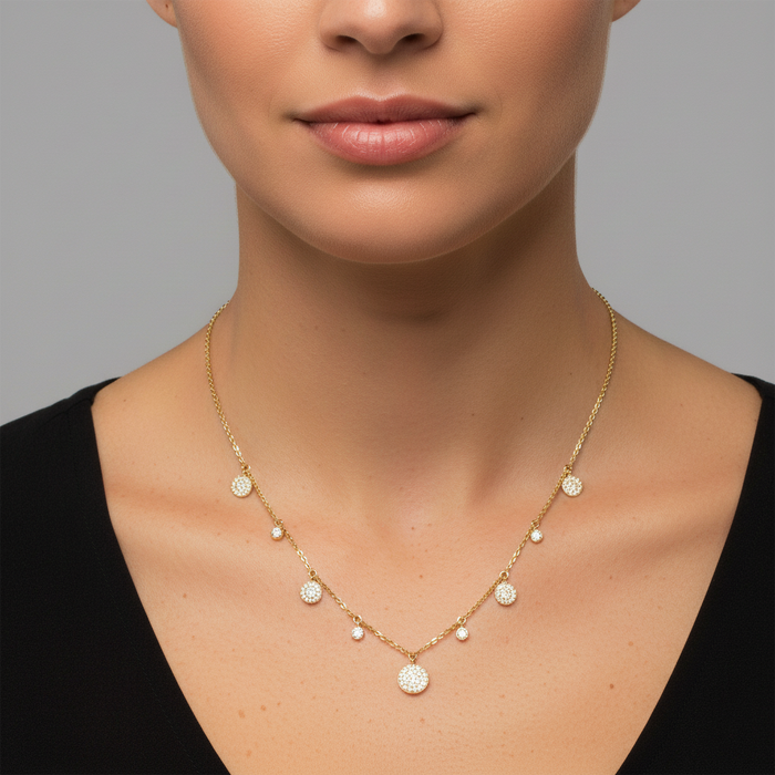 Pave Diamond Disc Drop Necklace in 14K Yellow Gold