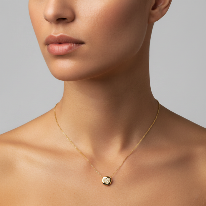Diamond Glamour Disc Heart Necklace in 14K Yellow Gold