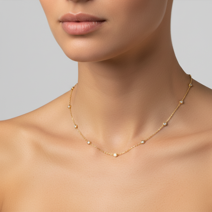 Retro Diamond Station Necklace in 14K Yellow Gold