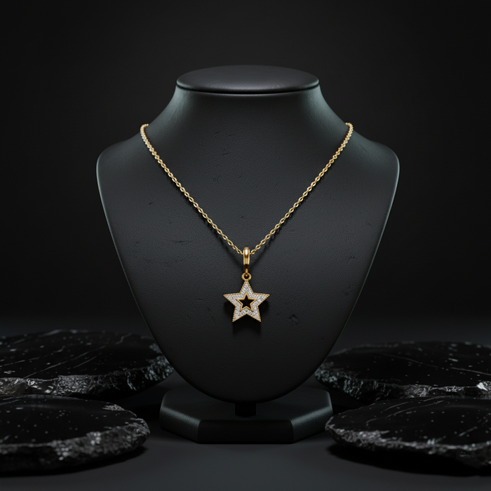Star Outline Diamond Pendant Necklace in 14K Yellow Gold